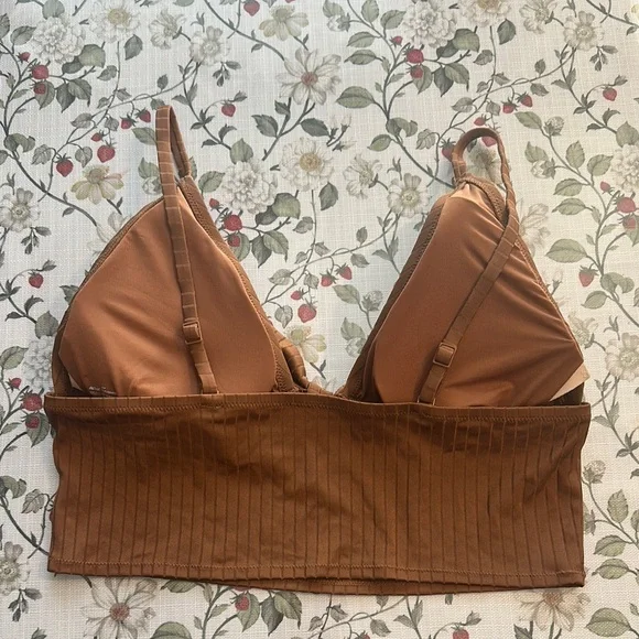 Aerie Ribbed Shine Longline Tie Front Triangle Bikini Top Size XXL - Picture 4 of 9
